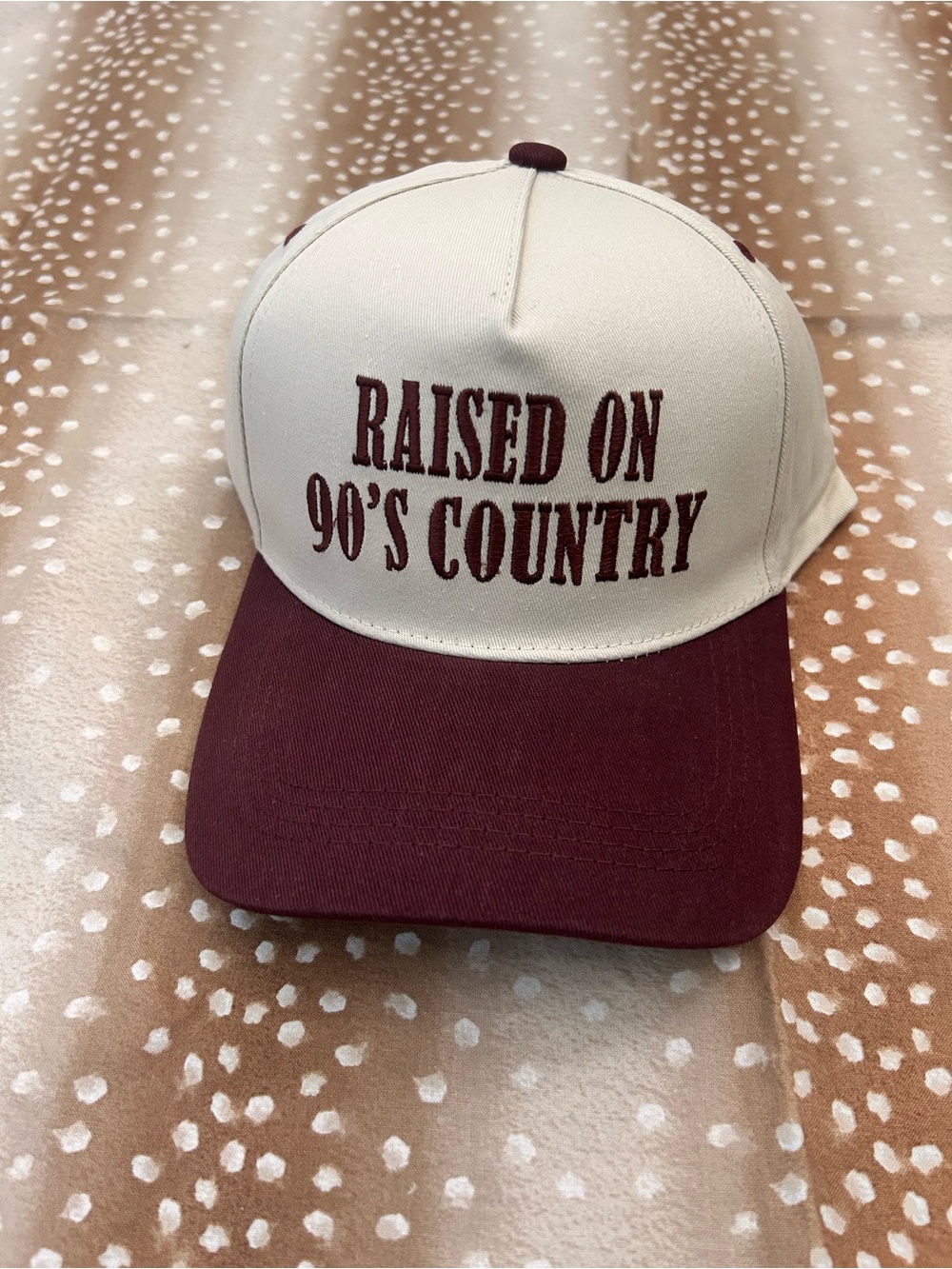 Raised on 90's Country Two-Tone Cap - Cream and Burgundy NEW WITH TAGS!